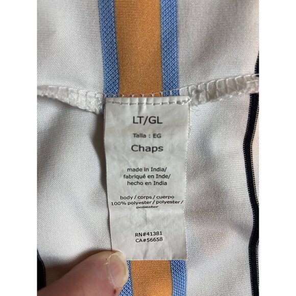 Chaps 78 Stay-Dry Golf Polo LT White with Blue/Gold Stripe Preppy Country Club - Picture 6 of 8